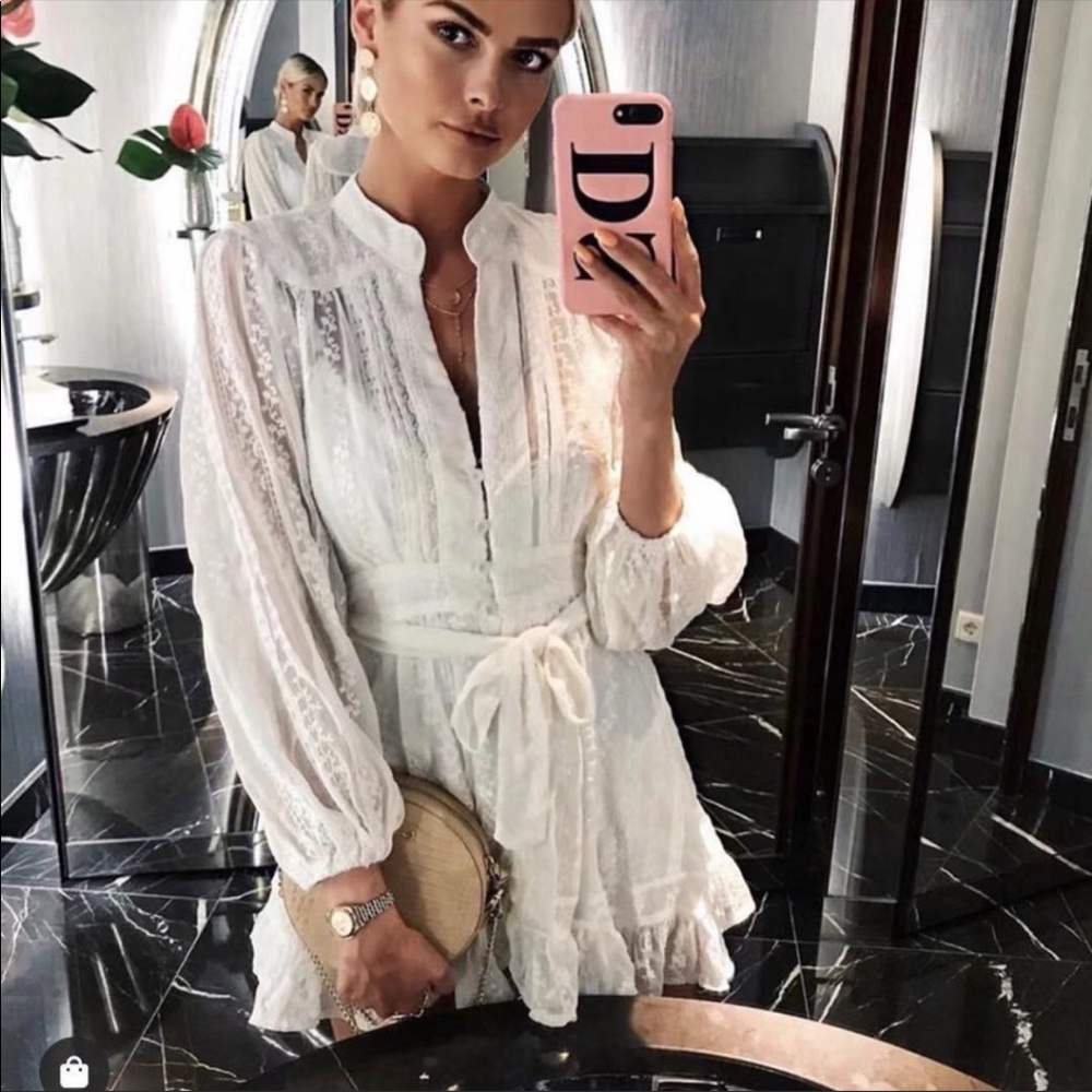 Boho Crochet Eyelet Button Up Gypsy Dress white - Picture 2 of 16